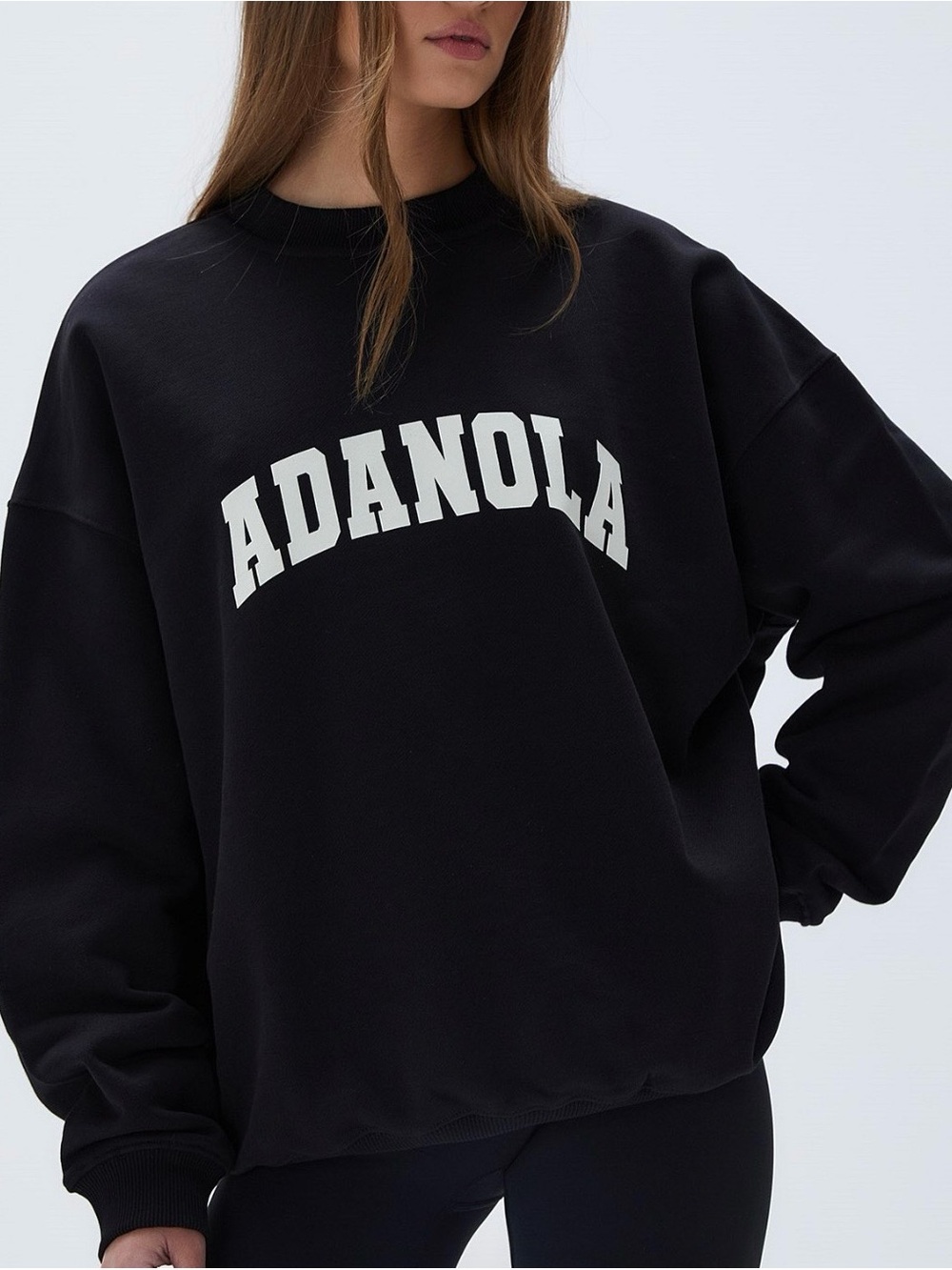 Adanola Black Sweatshirt with White Arched Logo